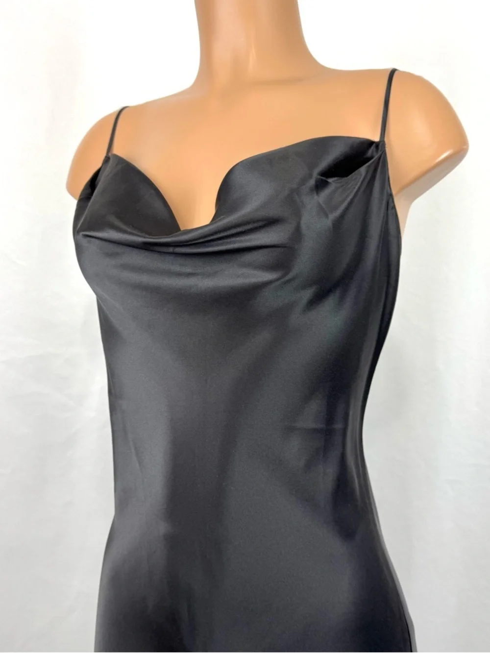 Y2K Victoria's Secret Silk Black Draped Bias Cut Vintage Maxi Gown Slip Dress L